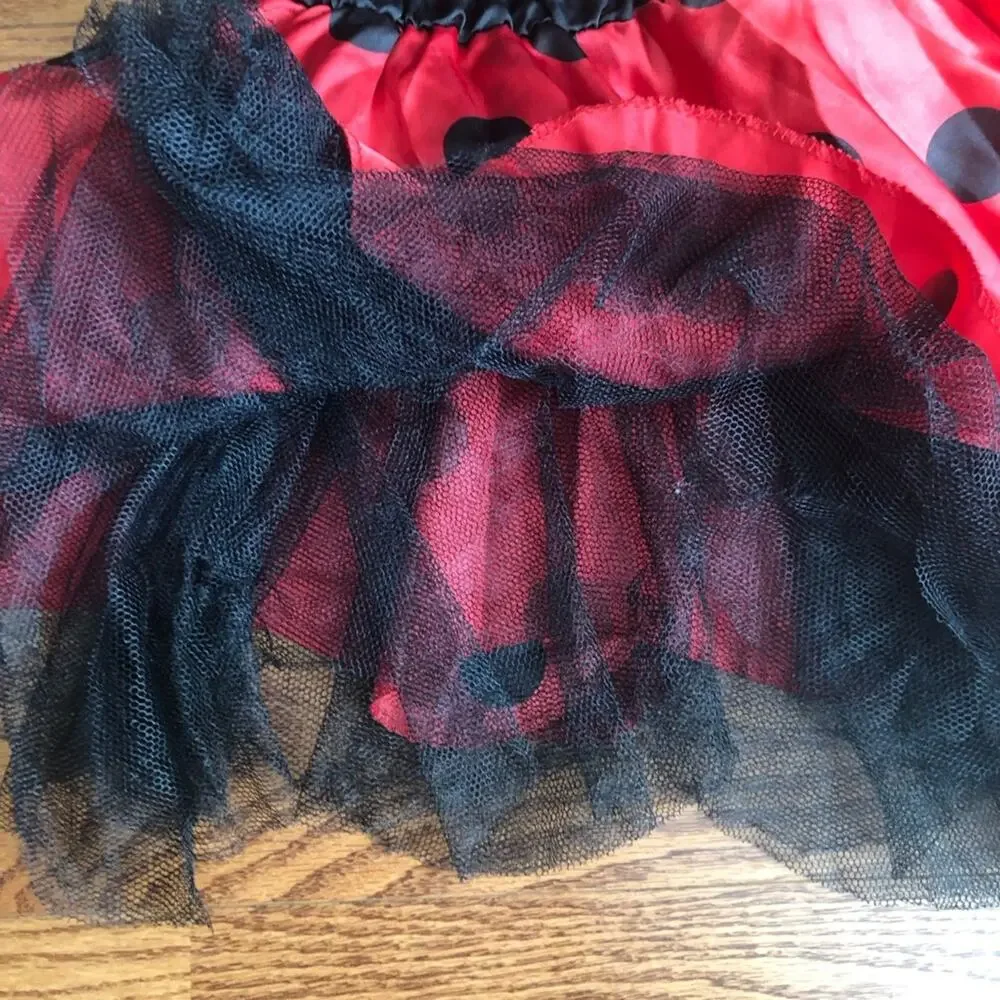 Bumble Bee Polk-a-dot Smocked Bodice Wings Red Black Dress Toddler Girl Size 2T